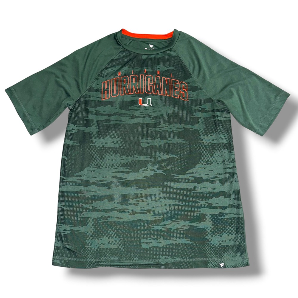 Fanatics Miami Hurricanes T Shirt Mens Large Green Camo NCAA Performance Tee